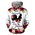 FUNSTUFFPRINT Rooster Just A Girl Who Love Chickens 3D Hoodie and Zip Hoodie