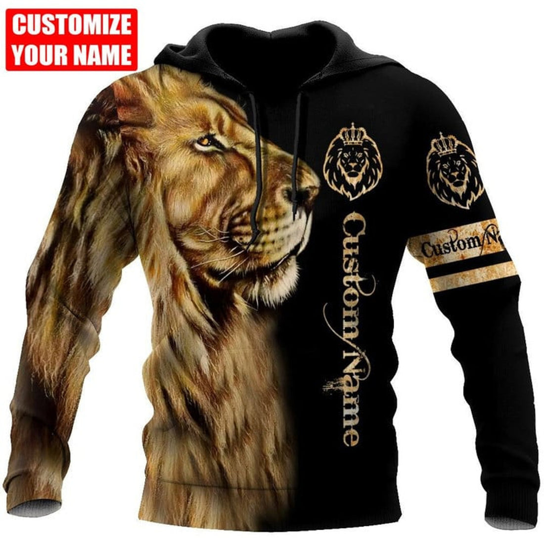 FUNSTUFFPRINT Custom Name King Lion Unisex 3D Hoodie and Zip Hoodie