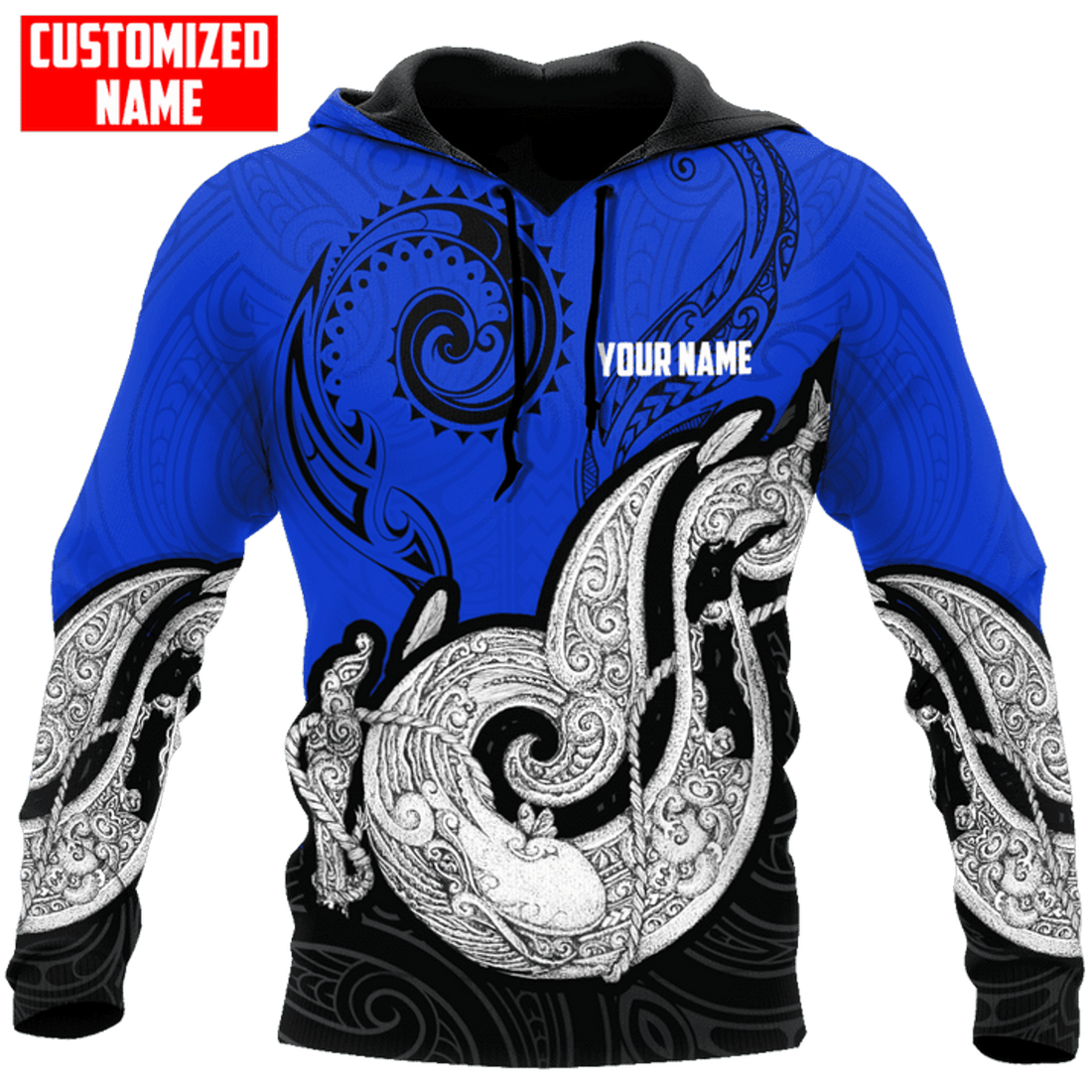 FUNSTUFFPRINT Personalized New Zealand Aotearoa Fish Hook Blue 3D Hoodie and Zip Hoodie