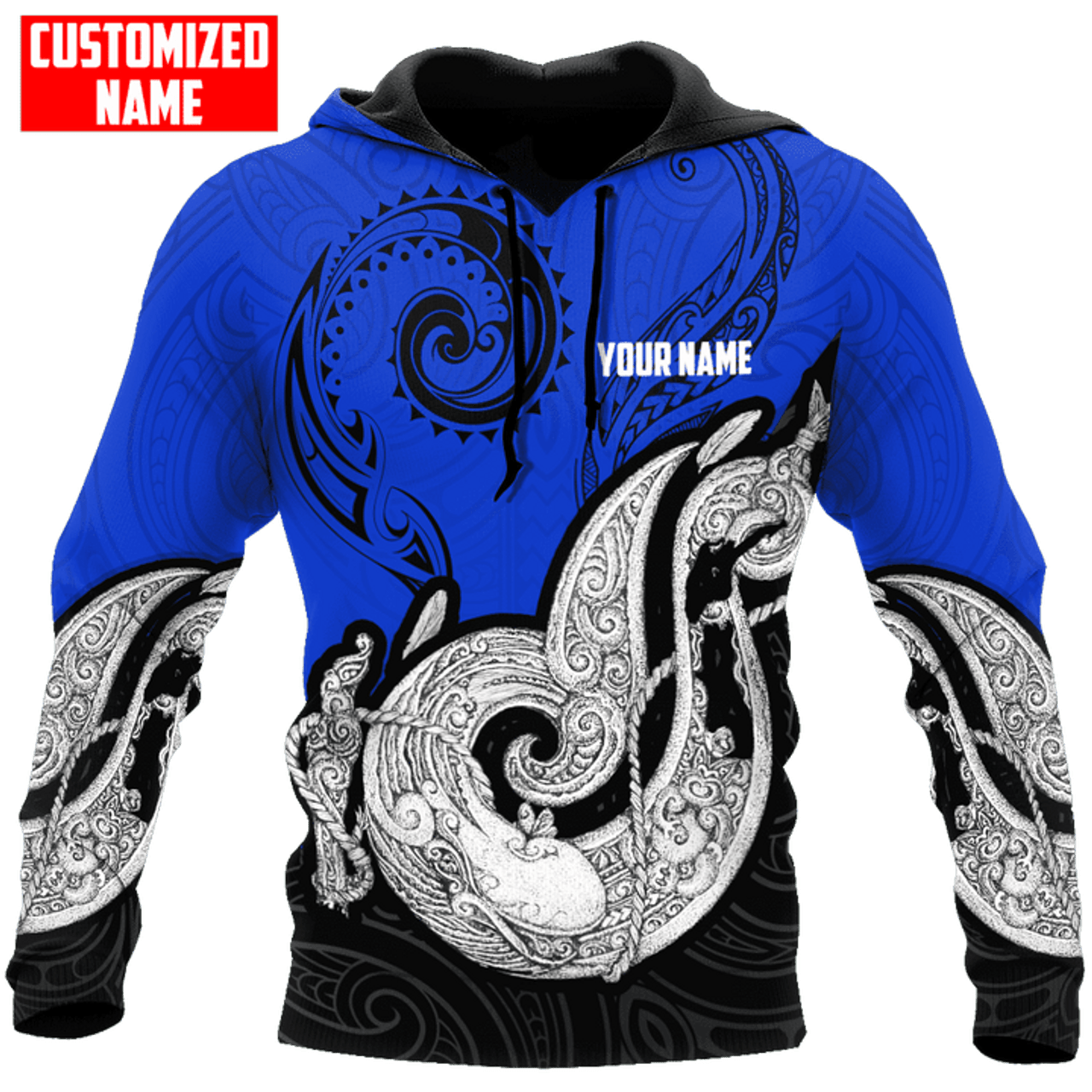 FUNSTUFFPRINT Personalized New Zealand Aotearoa Fish Hook Blue 3D Hoodie and Zip Hoodie
