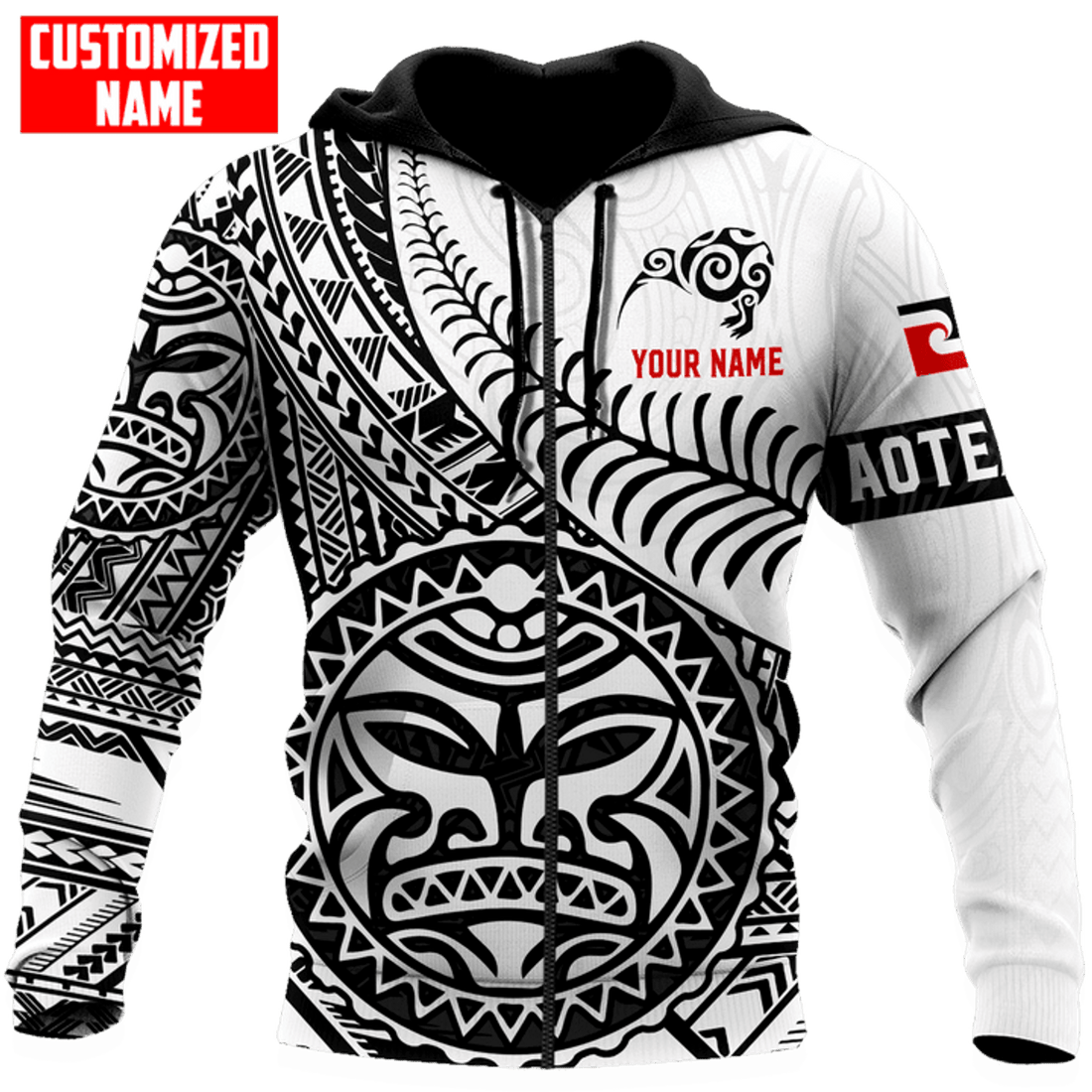 FUNSTUFFPRINT Personalized New Zealand Maori Aotearoa Sun Tattoo Kiwi 3D Hoodie and Zip Hoodie