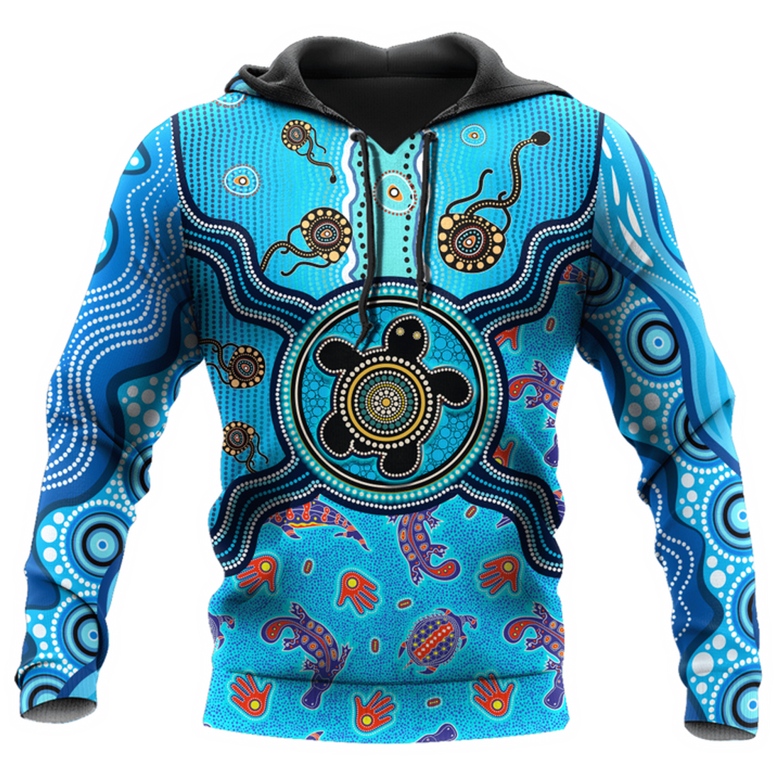 FUNSTUFFPRINT Aboriginal Indigenous Turtle Blue Sea Animal 3D Hoodie and Zip Hoodie