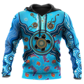 FUNSTUFFPRINT Aboriginal Indigenous Turtle Blue Sea Animal 3D Hoodie and Zip Hoodie