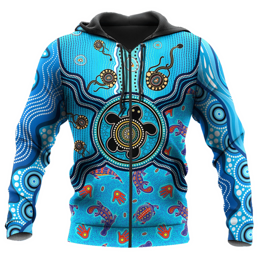 FUNSTUFFPRINT Aboriginal Indigenous Turtle Blue Sea Animal 3D Hoodie and Zip Hoodie