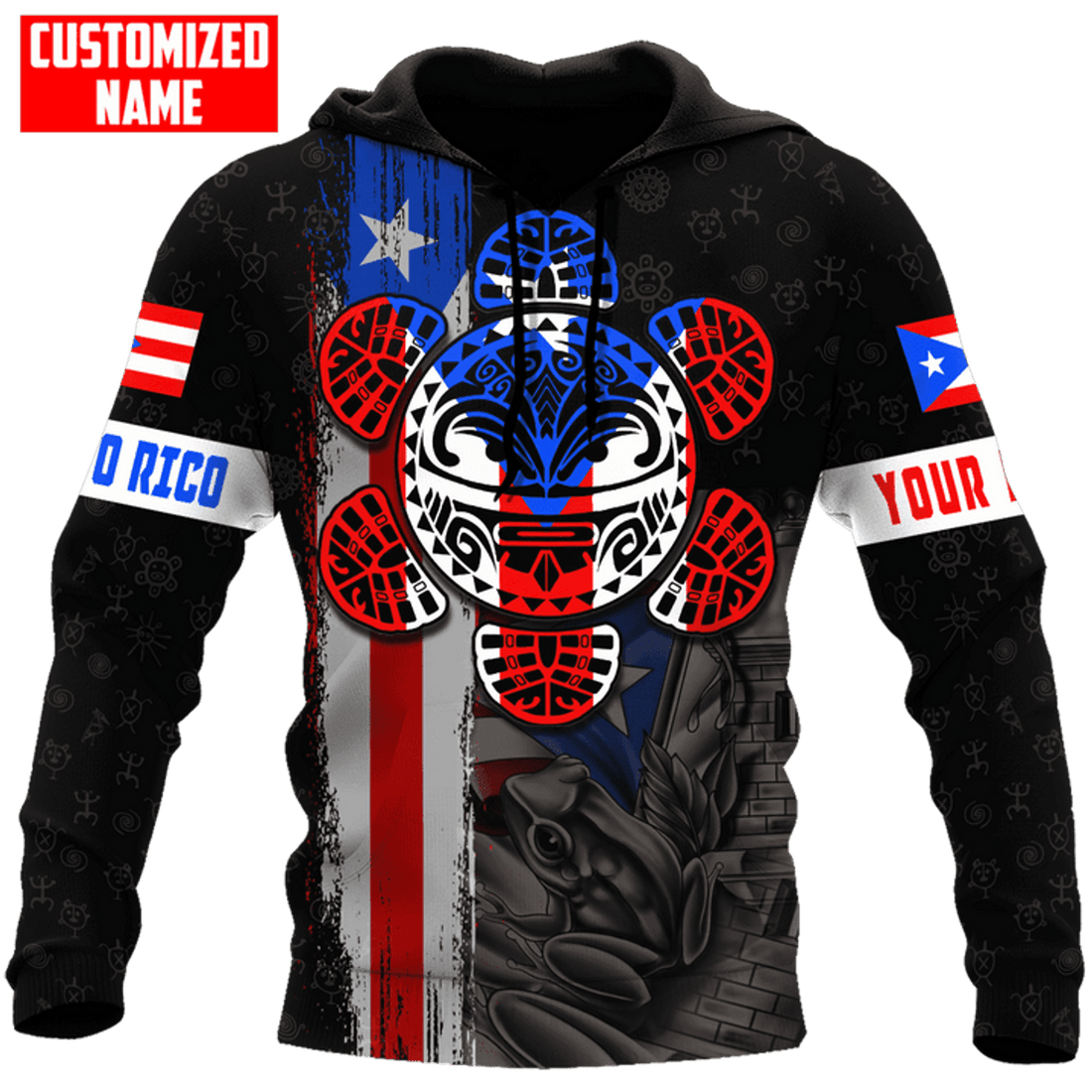 FUNSTUFFPRINT Personalized Puerto Rico Sun Taino Tattoo Flag Unisex 3D Hoodie and Zip Hoodie