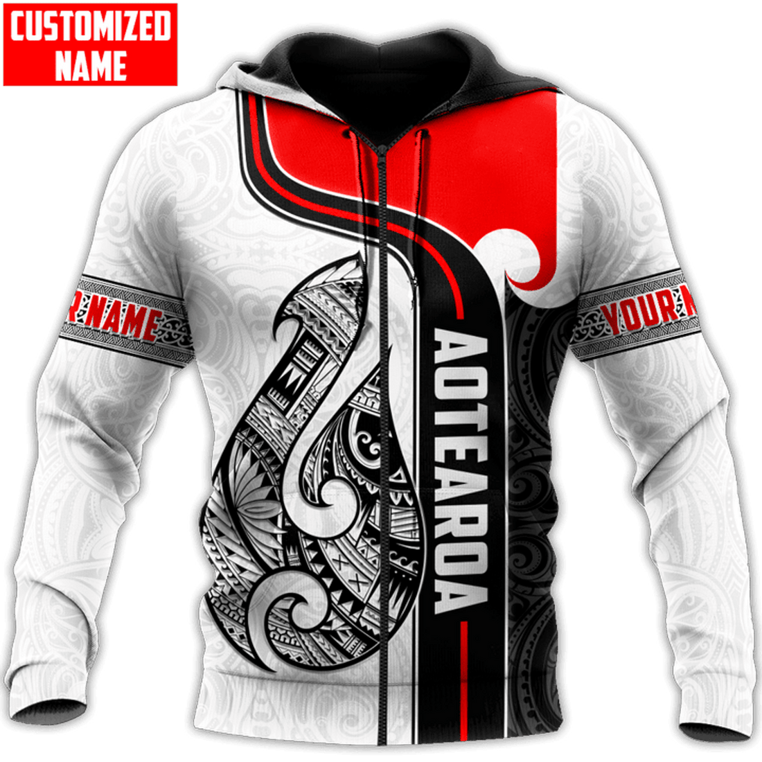 FUNSTUFFPRINT Personalized New Zealand Aotearoa Maori Fish Hook 3D Hoodie and Zip Hoodie