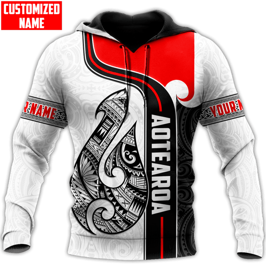 FUNSTUFFPRINT Personalized New Zealand Aotearoa Maori Fish Hook 3D Hoodie and Zip Hoodie