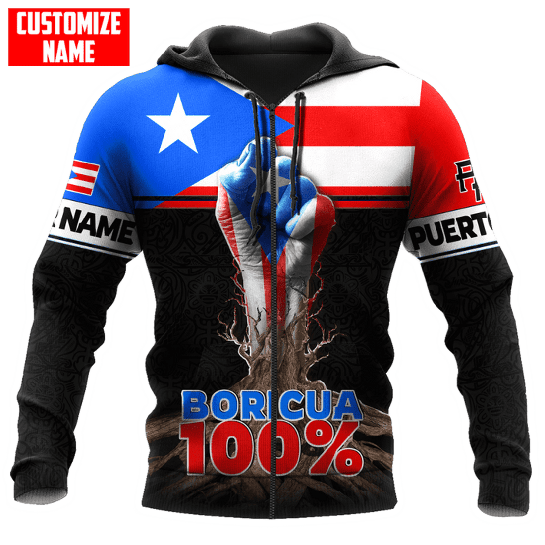FUNSTUFFPRINT Personalized Puerto Rico Boricua 3D Hoodie and Zip Hoodie