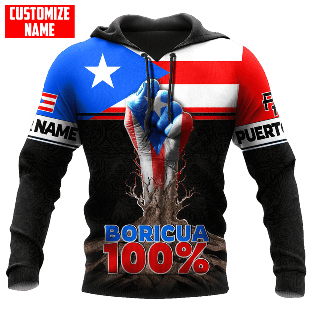 FUNSTUFFPRINT Personalized Puerto Rico Boricua 3D Hoodie and Zip Hoodie