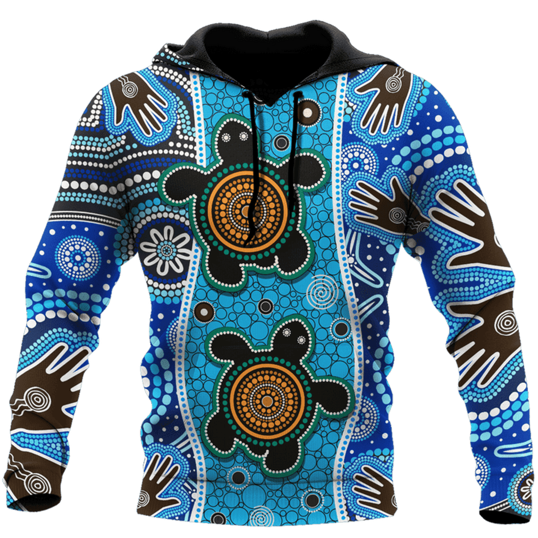 FUNSTUFFPRINT Aboriginal Indigenous Turtle Blue Hand Dot Naidoc Week Unisex 3D Hoodie and Zip Hoodie
