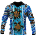 FUNSTUFFPRINT Aboriginal Indigenous Turtle Blue Hand Dot Naidoc Week Unisex 3D Hoodie and Zip Hoodie