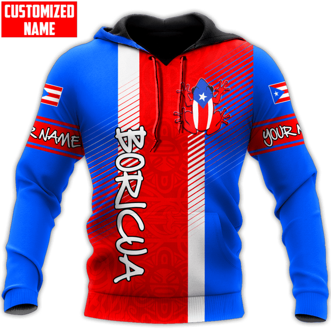 FUNSTUFFPRINT Personalized Puerto Rico Boricua Coat Of Arms Unisex 3D Hoodie and Zip Hoodie
