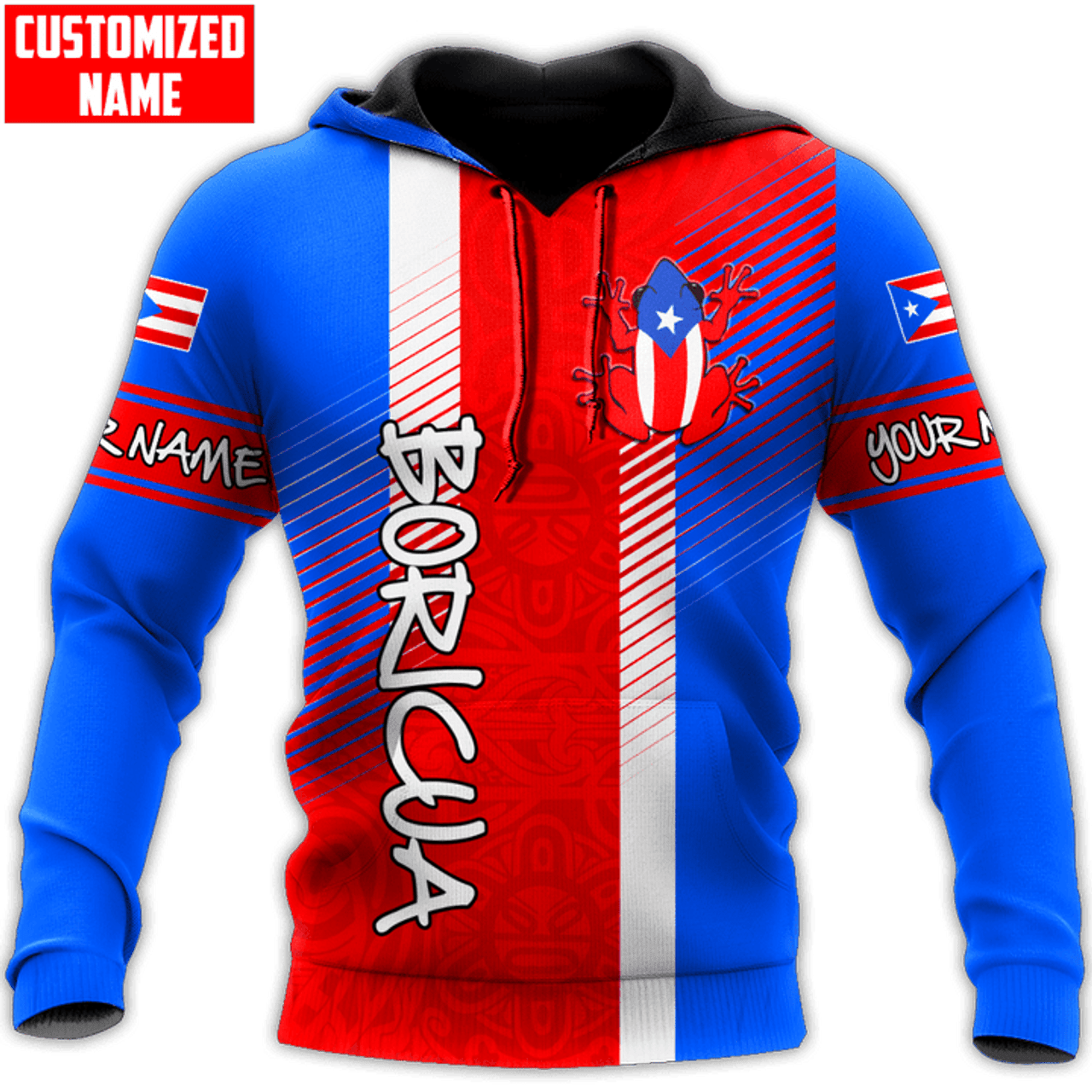 FUNSTUFFPRINT Personalized Puerto Rico Boricua Coat Of Arms Unisex 3D Hoodie and Zip Hoodie