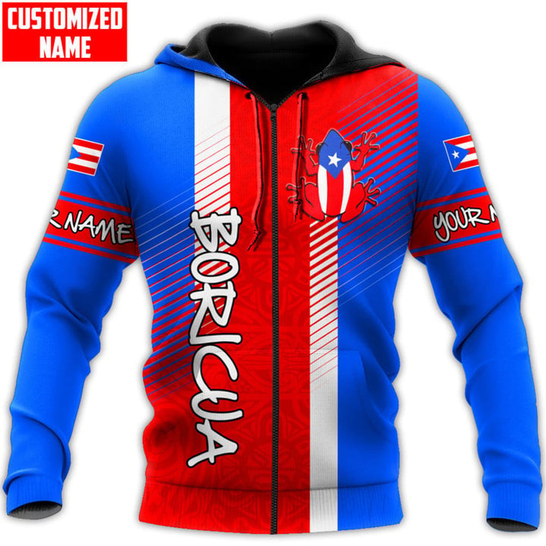 FUNSTUFFPRINT Personalized Puerto Rico Boricua Coat Of Arms Unisex 3D Hoodie and Zip Hoodie