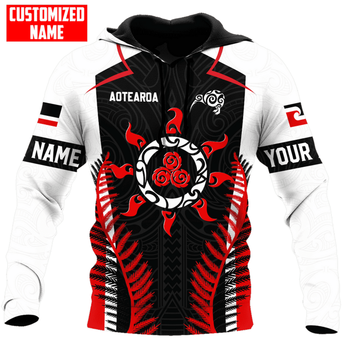 FUNSTUFFPRINT Personalized New Zealand Aotearoa Maori Sun Tattoo Fern Unisex 3D Hoodie and Zip Hoodie