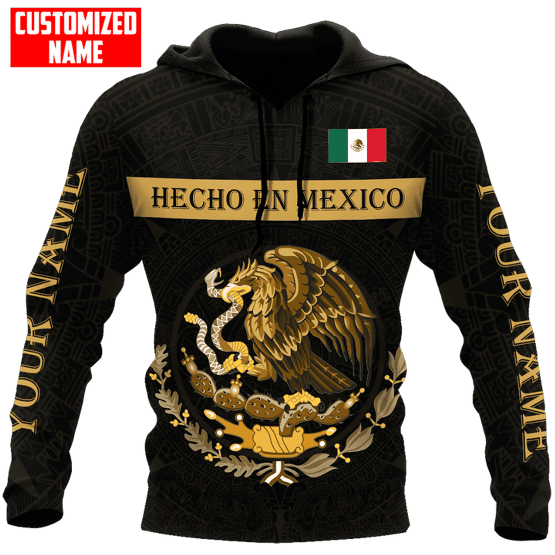 FUNSTUFFPRINT Personalized Mexico Hecho En Mexico Gold 3D Hoodie and Zip Hoodie
