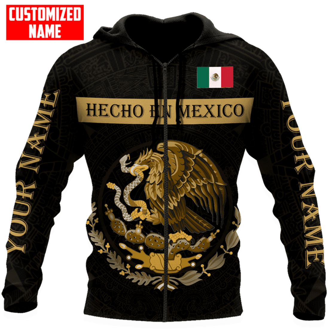 FUNSTUFFPRINT Personalized Mexico Hecho En Mexico Gold 3D Hoodie and Zip Hoodie
