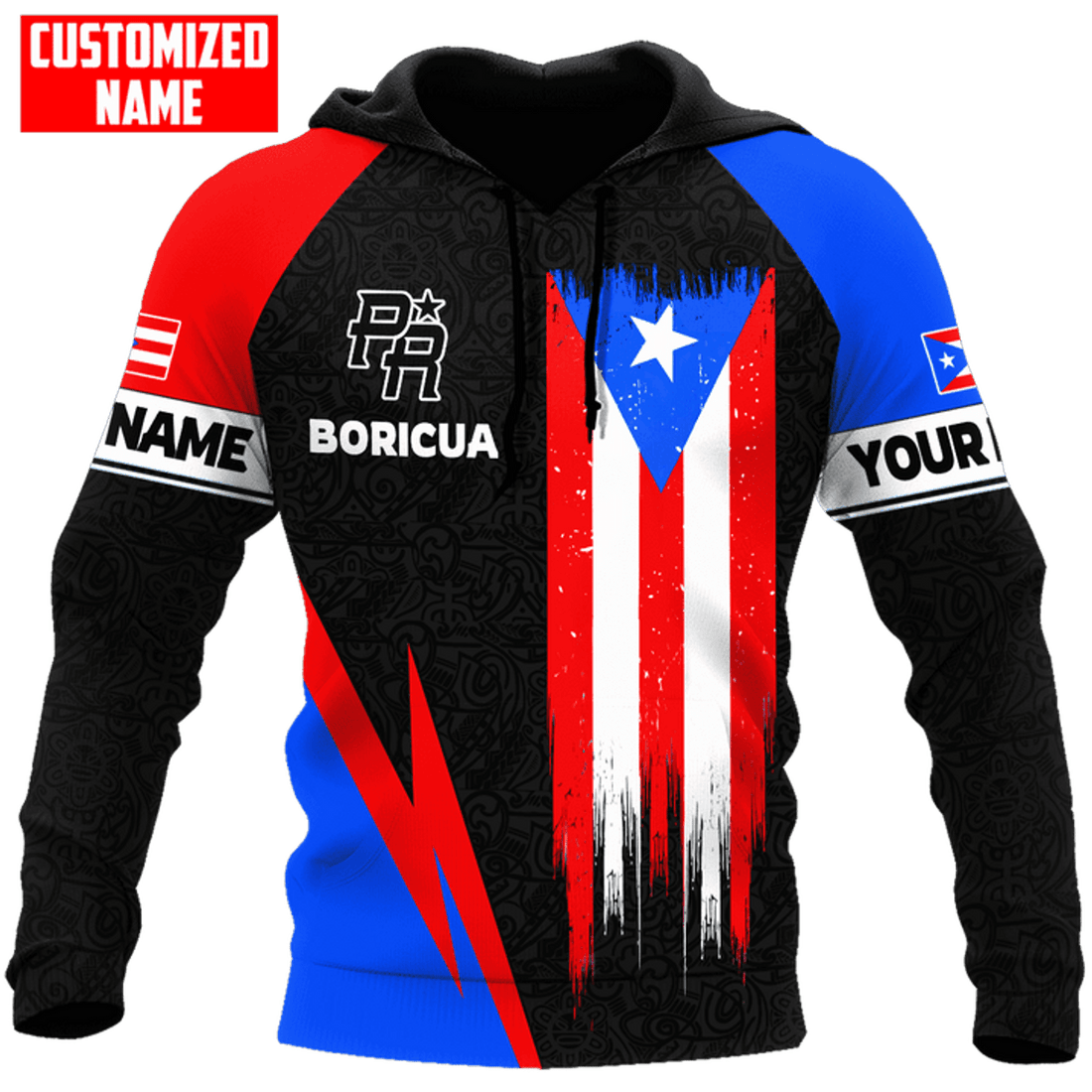 FUNSTUFFPRINT Personalized Puerto Rico Flag Distressed Boricua Unisex 3D Hoodie and Zip Hoodie