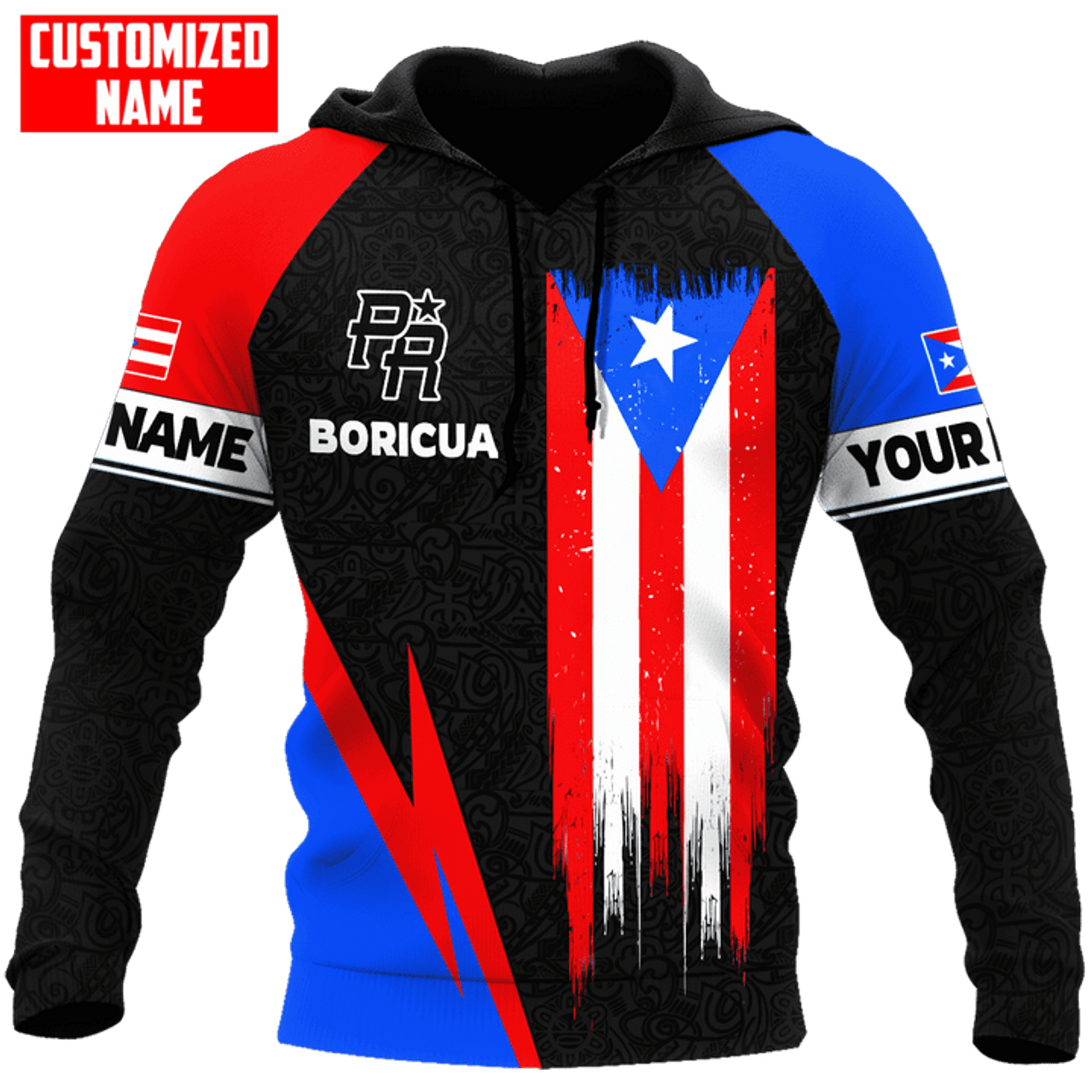 FUNSTUFFPRINT Personalized Puerto Rico Flag Distressed Boricua Unisex 3D Hoodie and Zip Hoodie
