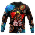FUNSTUFFPRINT Aboriginal Indigenous Naidoc Week Get Up Stand Up Show Up Blue Sun Map 3D Hoodie and Zip Hoodie