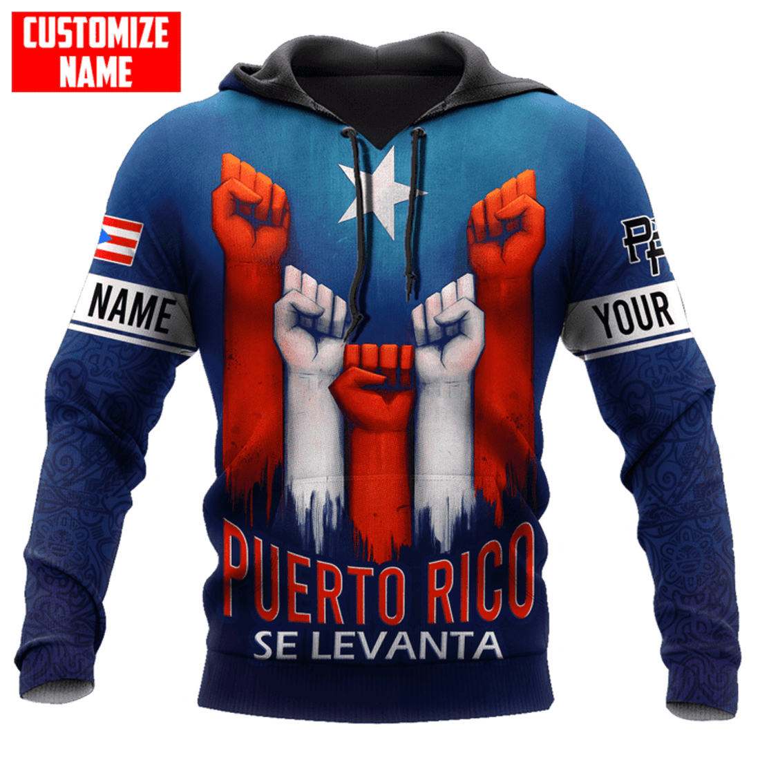 FUNSTUFFPRINT Personalized Puerto Rico Se Levanta Hand Flag Unisex 3D Hoodie and Zip Hoodie