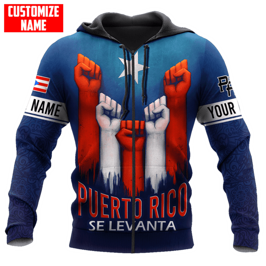FUNSTUFFPRINT Personalized Puerto Rico Se Levanta Hand Flag Unisex 3D Hoodie and Zip Hoodie