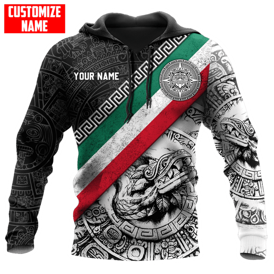 FUNSTUFFPRINT Personalized Mexico Aztec Line Quetzalcoatl Pattern Unisex 3D Hoodie and Zip Hoodie