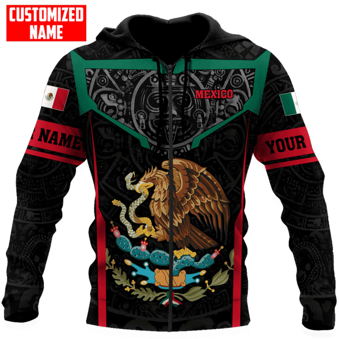 FUNSTUFFPRINT Personalized Mexico Aztec Calendar Frame Unisex 3D Hoodie and Zip Hoodie