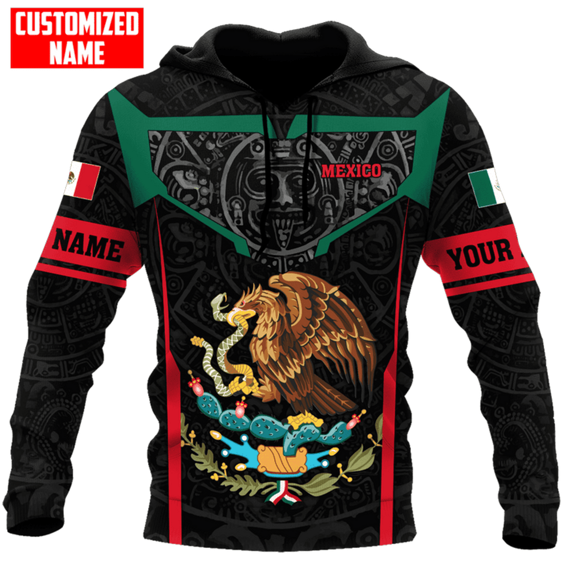 FUNSTUFFPRINT Personalized Mexico Aztec Calendar Frame Unisex 3D Hoodie and Zip Hoodie