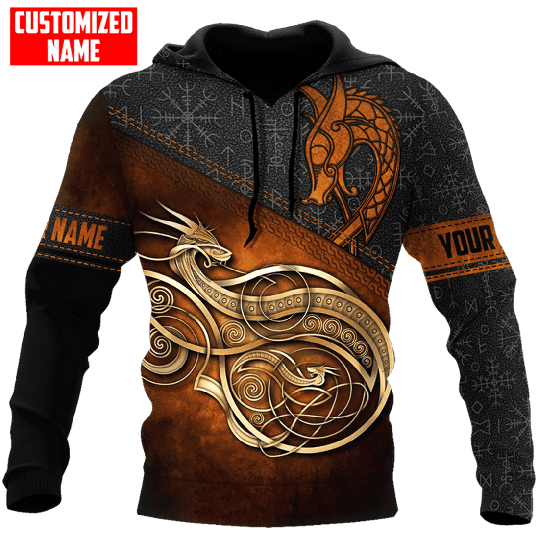 FUNSTUFFPRINT Personalized Viking Dragon Brown Unisex 3D Hoodie and Zip Hoodie