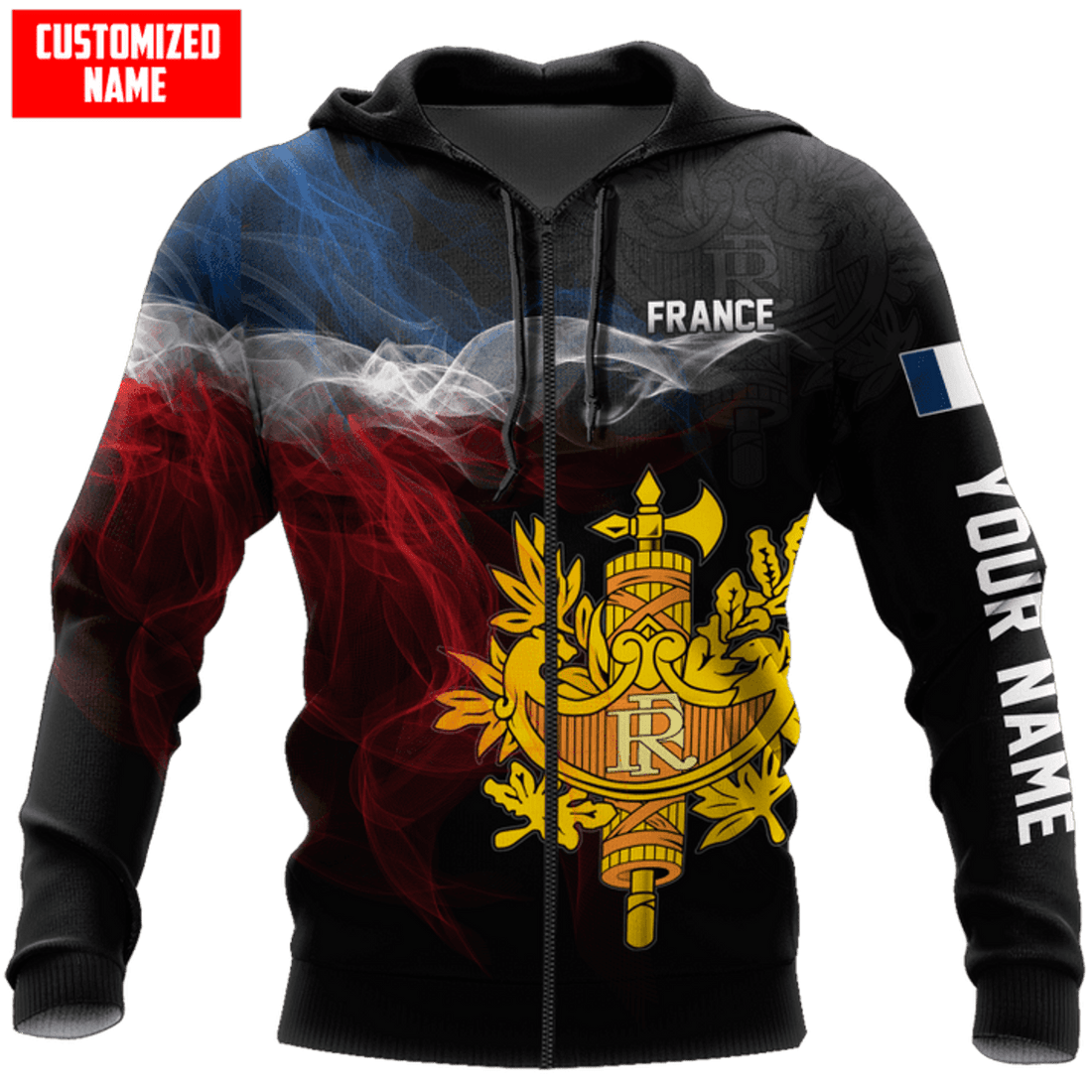 FUNSTUFFPRINT Personalized France Smoke Line 3D Hoodie and Zip Hoodie