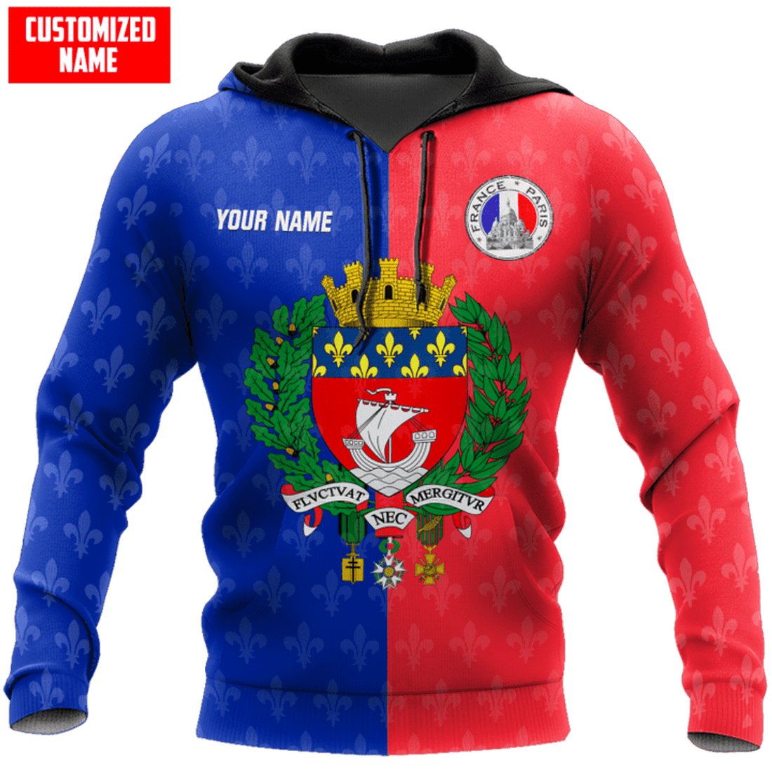 FUNSTUFFPRINT Personalized Name France - Paris 3D Hoodie and Zip Hoodie