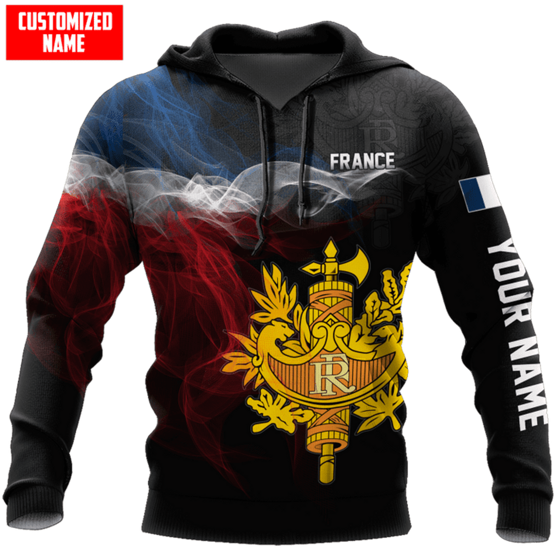 FUNSTUFFPRINT Personalized France Smoke Line 3D Hoodie and Zip Hoodie