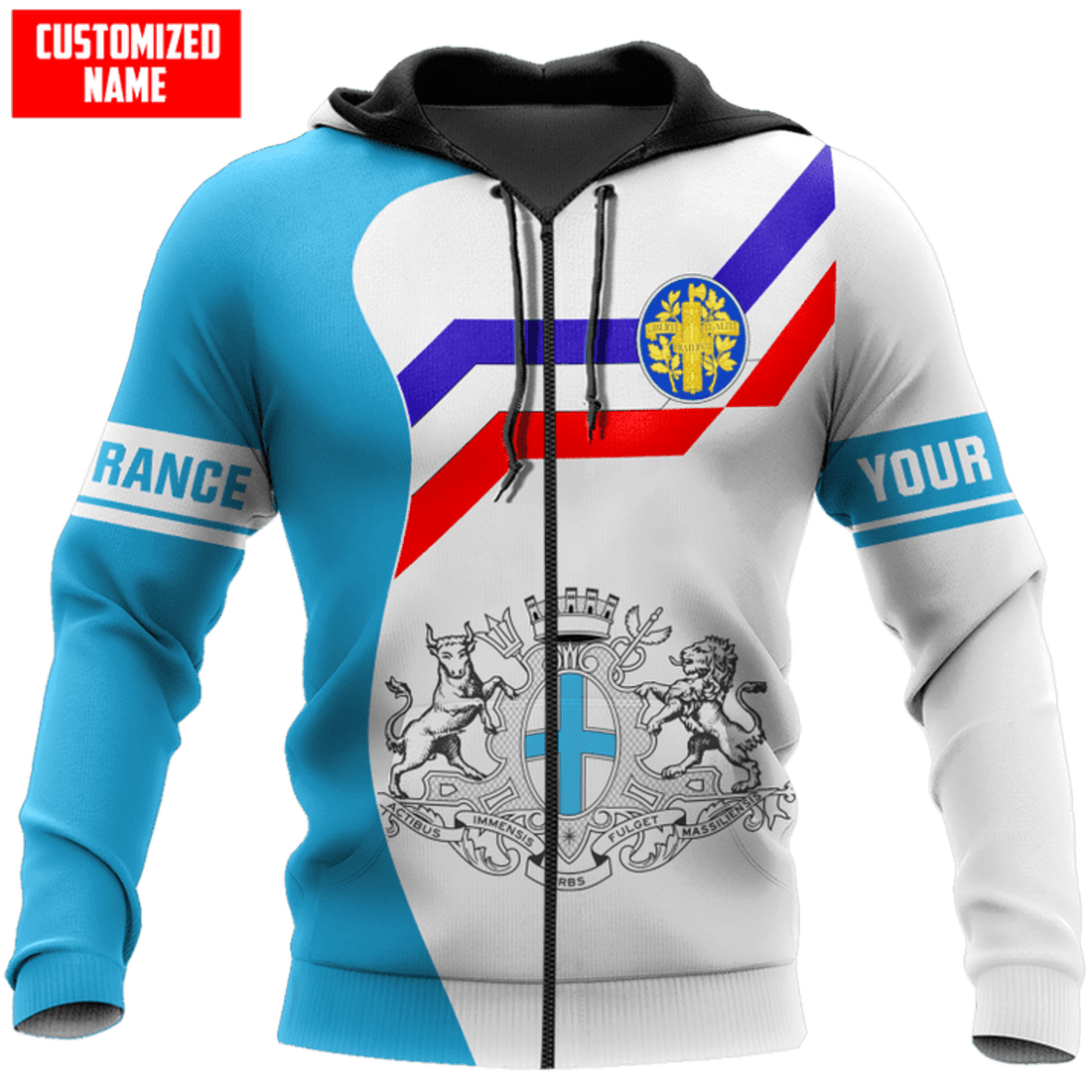 FUNSTUFFPRINT Personalized Name France - Marseille 3D Hoodie and Zip Hoodie