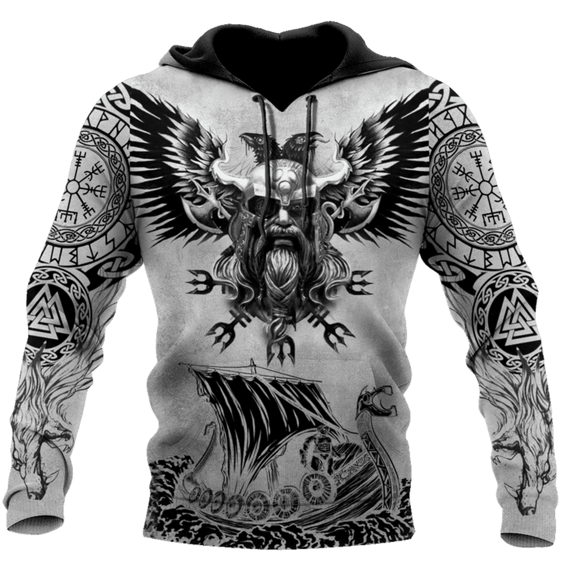 FUNSTUFFPRINT Viking Raven Of Odin And Drakar 3D Hoodie and Zip Hoodie
