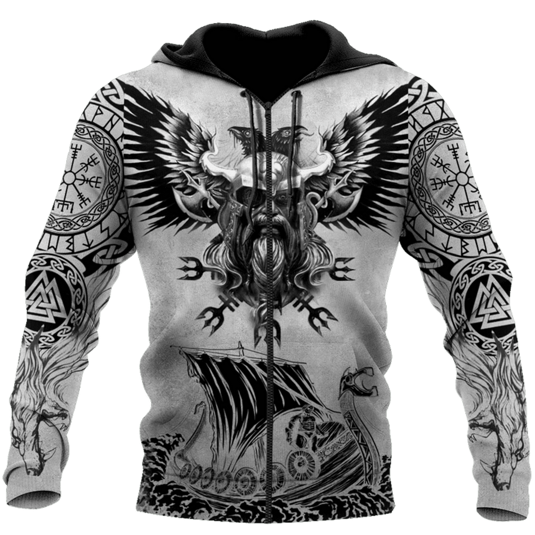 FUNSTUFFPRINT Viking Raven Of Odin And Drakar 3D Hoodie and Zip Hoodie