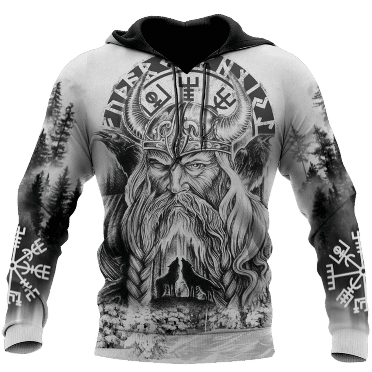 FUNSTUFFPRINT Vikings Odin Fenrir Raven 3D Hoodie and Zip Hoodie