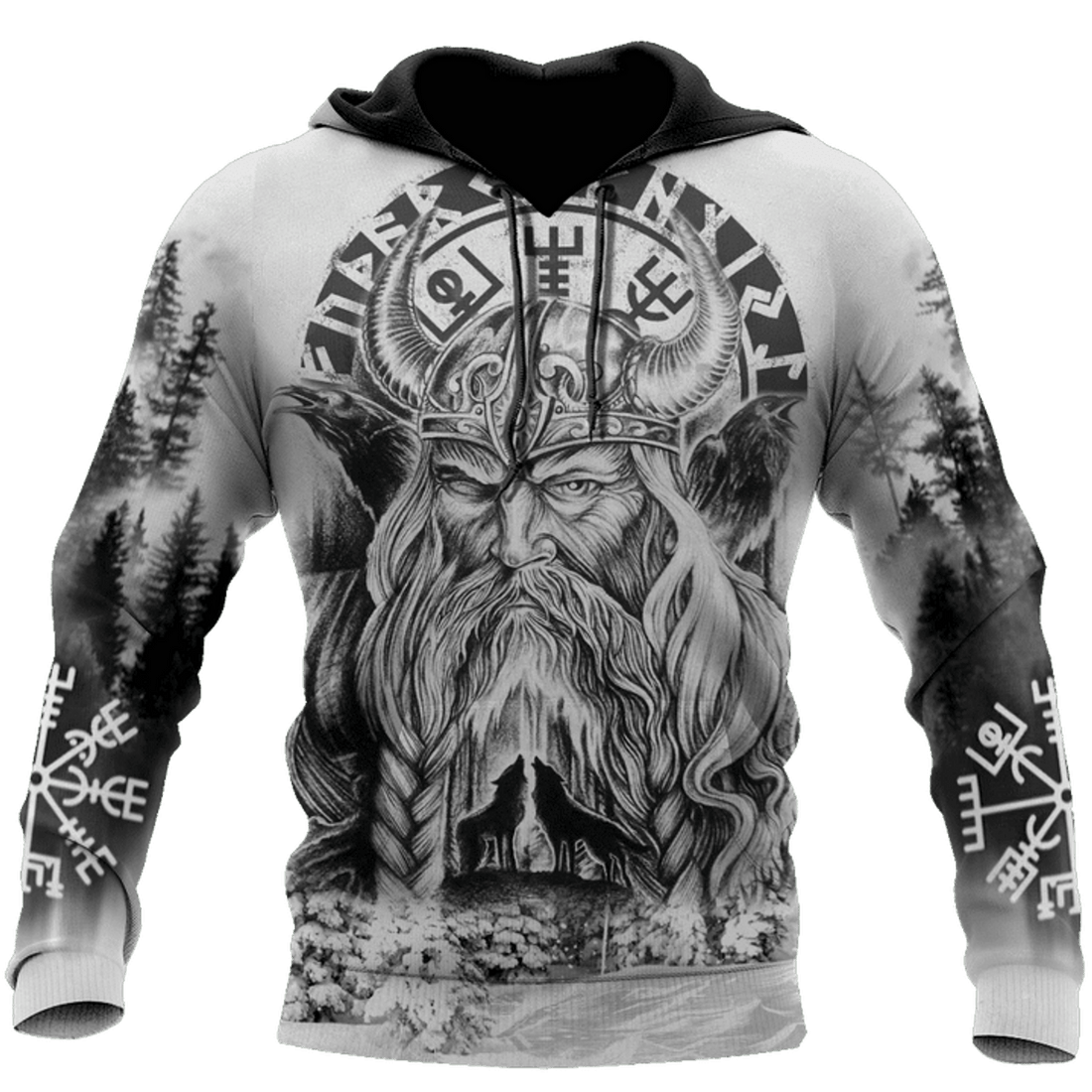 FUNSTUFFPRINT Vikings Odin Fenrir Raven 3D Hoodie and Zip Hoodie