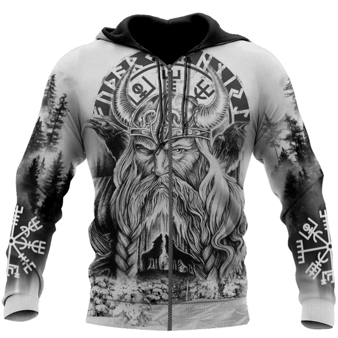 FUNSTUFFPRINT Vikings Odin Fenrir Raven 3D Hoodie and Zip Hoodie