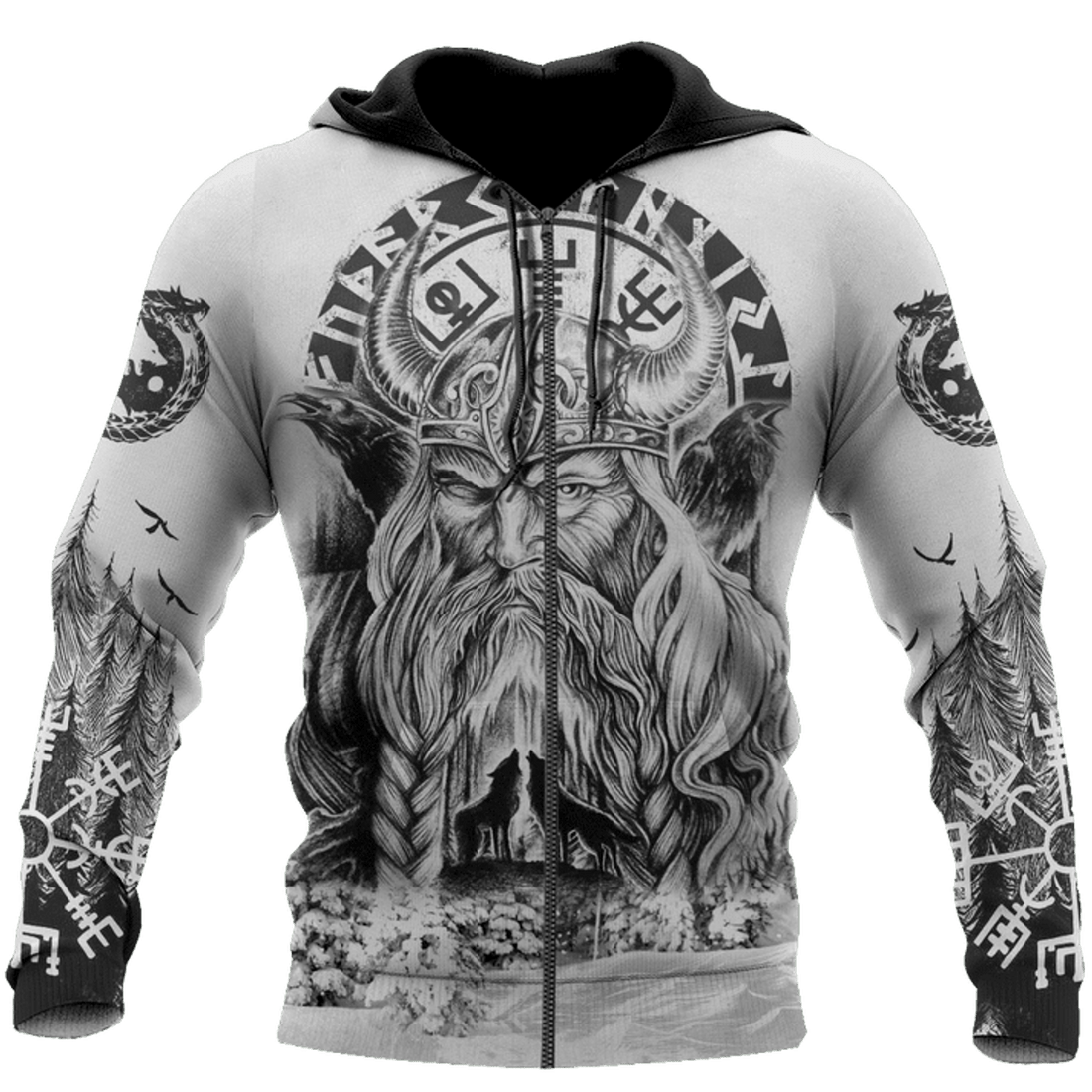 FUNSTUFFPRINT Vikings Odin Fenrir Raven 3D Hoodie and Zip Hoodie