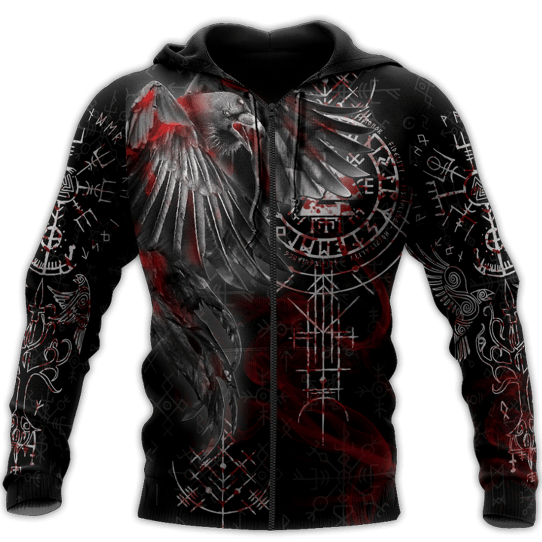 FUNSTUFFPRINT Vikings Huginn and Muninn Raven Smoke 3D Hoodie and Zip Hoodie