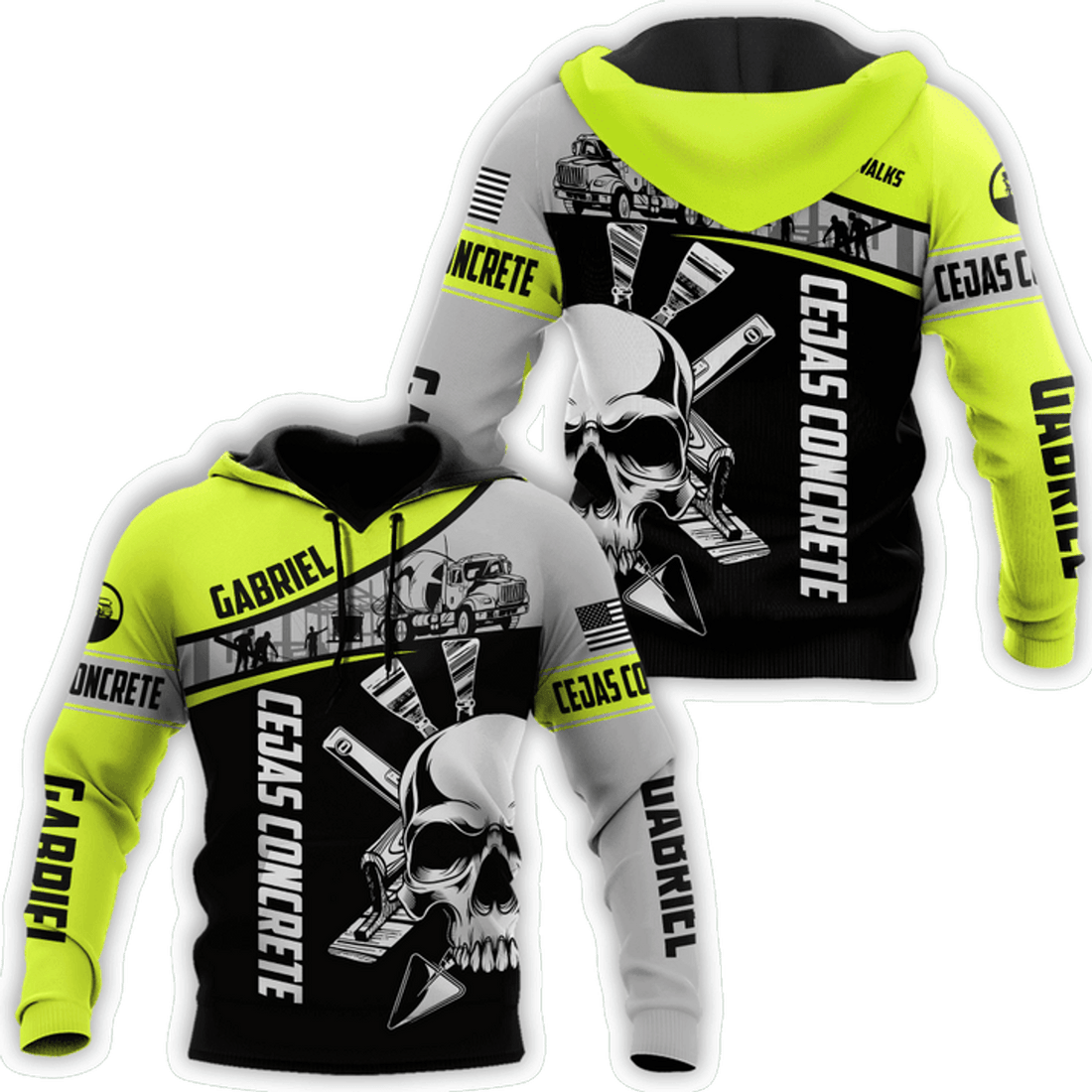FUNSTUFFPRINT CEJAS Concrete Finisher Skull On Site 3D Hoodie and Zip Hoodie