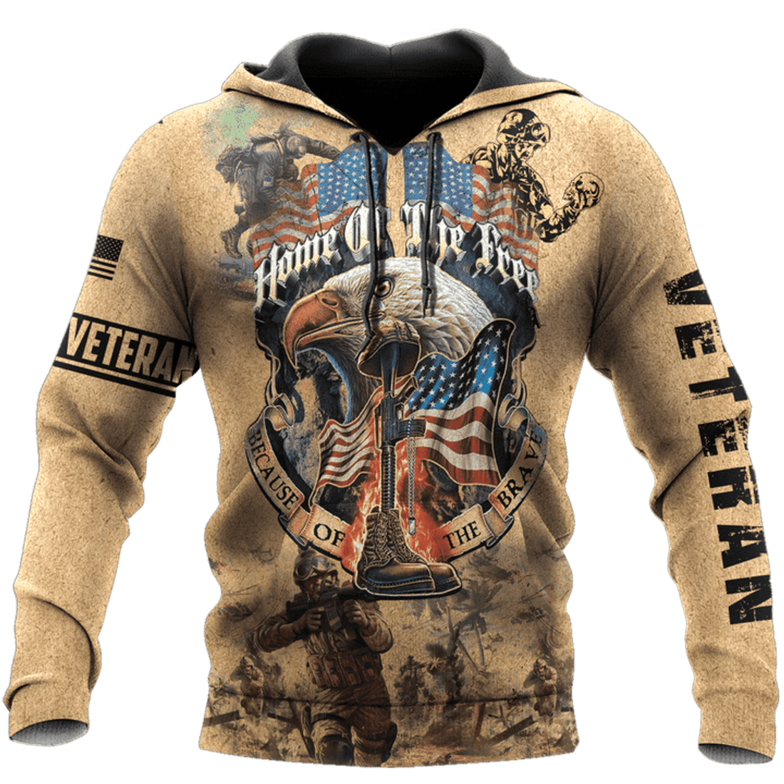 FUNSTUFFPRINT Home Of The Free - Because Of The Brave - Us Veteran 3D Hoodie and Zip Hoodie