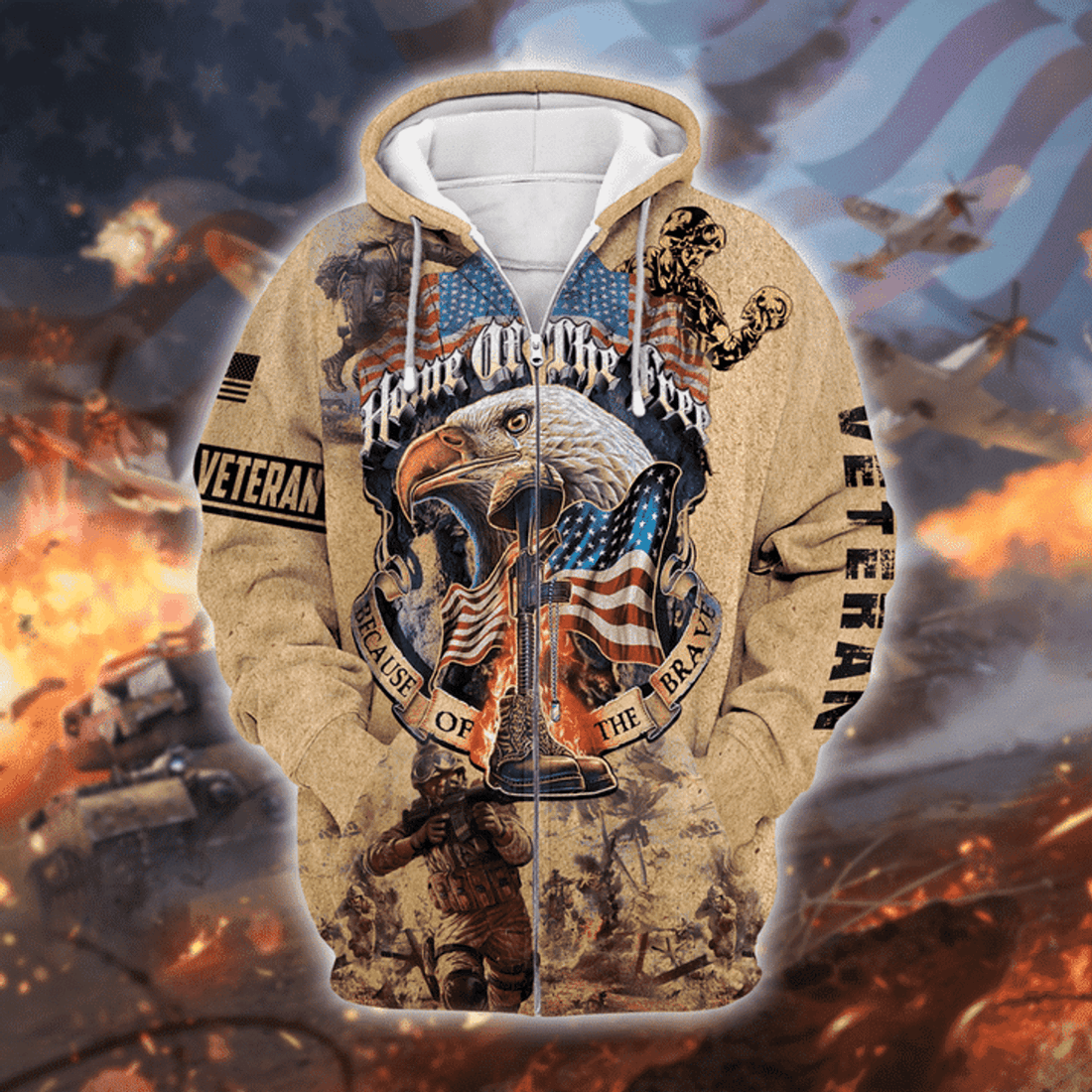 FUNSTUFFPRINT Home Of The Free - Because Of The Brave - Us Veteran 3D Hoodie and Zip Hoodie