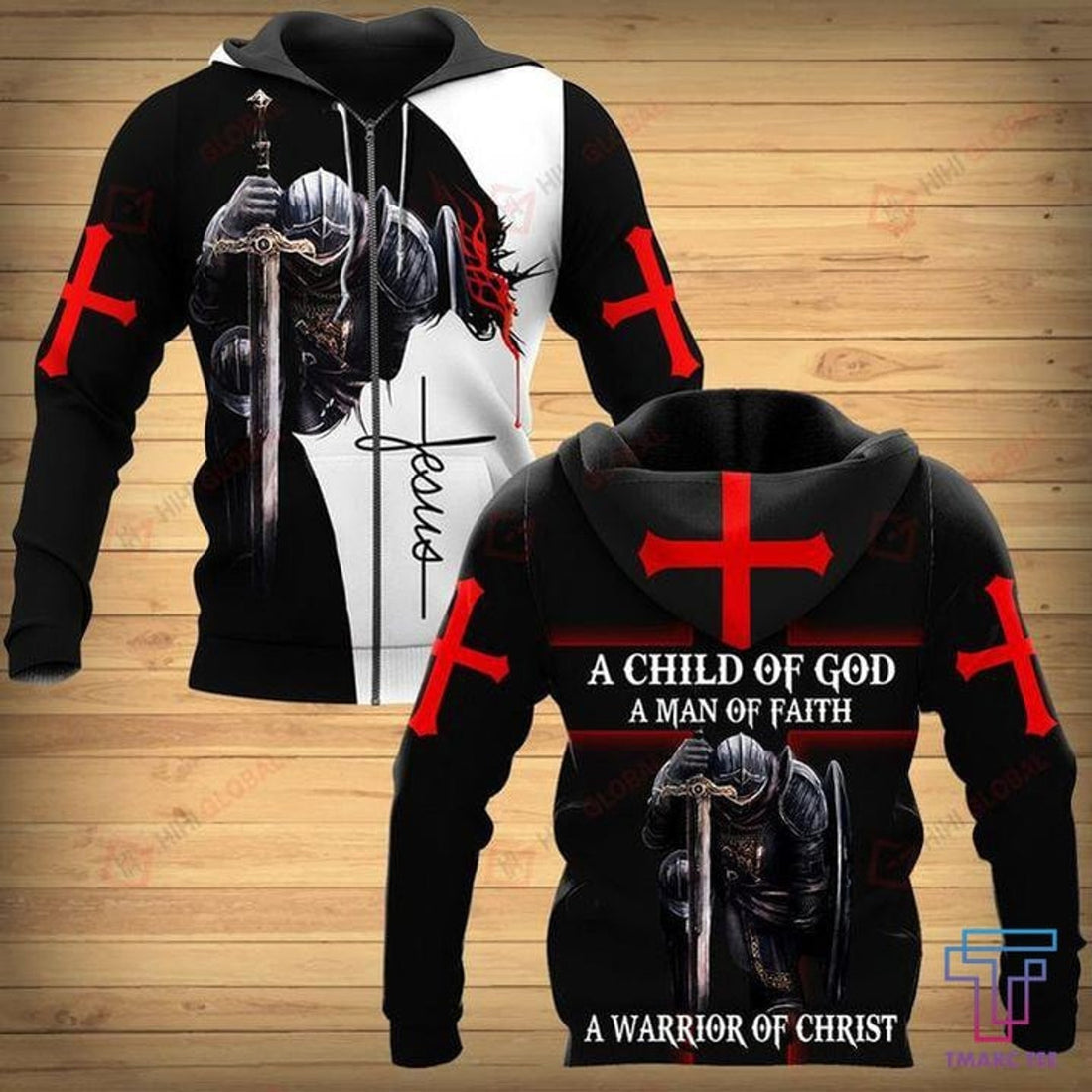 FUNSTUFFPRINT CHILD OF GOD A MAN OF FAITH A WARRIOR OF CHRIST KNIGHT CHRISTIAN 3D Hoodie and Zip Hoodie