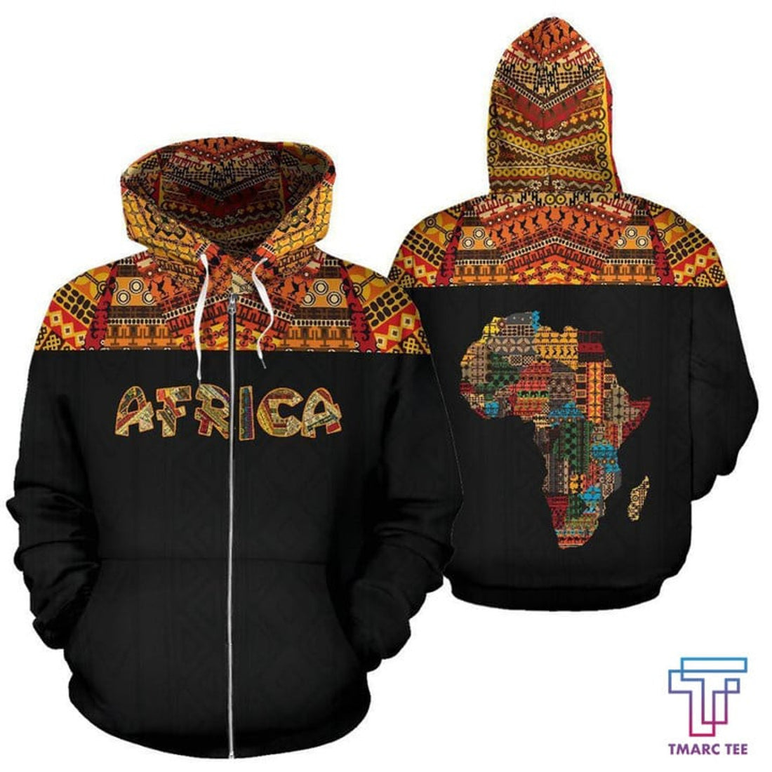 FUNSTUFFPRINT Africa Zip Hoodie - African Pattern Horizontal Style 3D Hoodie and Zip Hoodie
