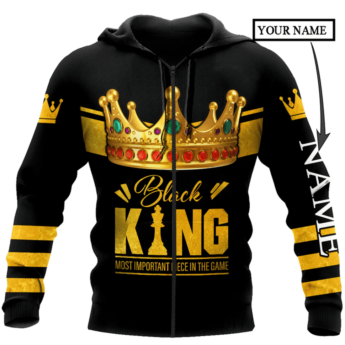 FUNSTUFFPRINT African Culture Custom Name Black King Unisex 3D Hoodie and Zip Hoodie