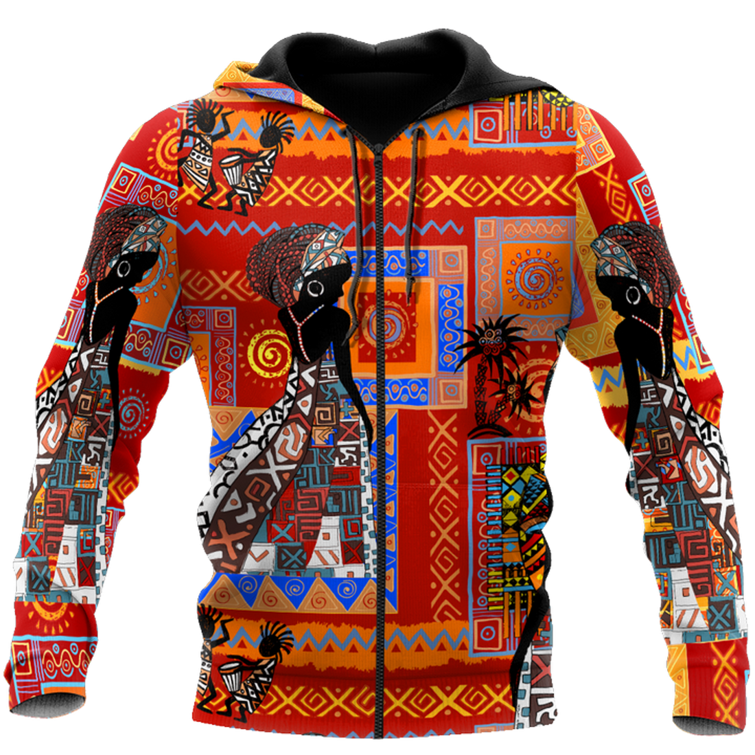 FUNSTUFFPRINT African Print Pattern And Black Girl Unisex Deluxe 3D Hoodie and Zip Hoodie