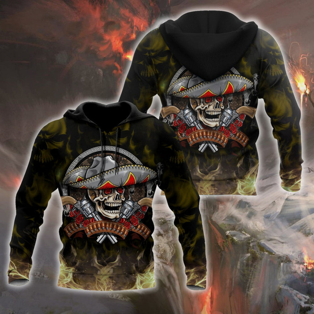 FUNSTUFFPRINT - All Over Printe Beautiful Mexico Day Of The Dead 3D Hoodie and Zip Hoodie