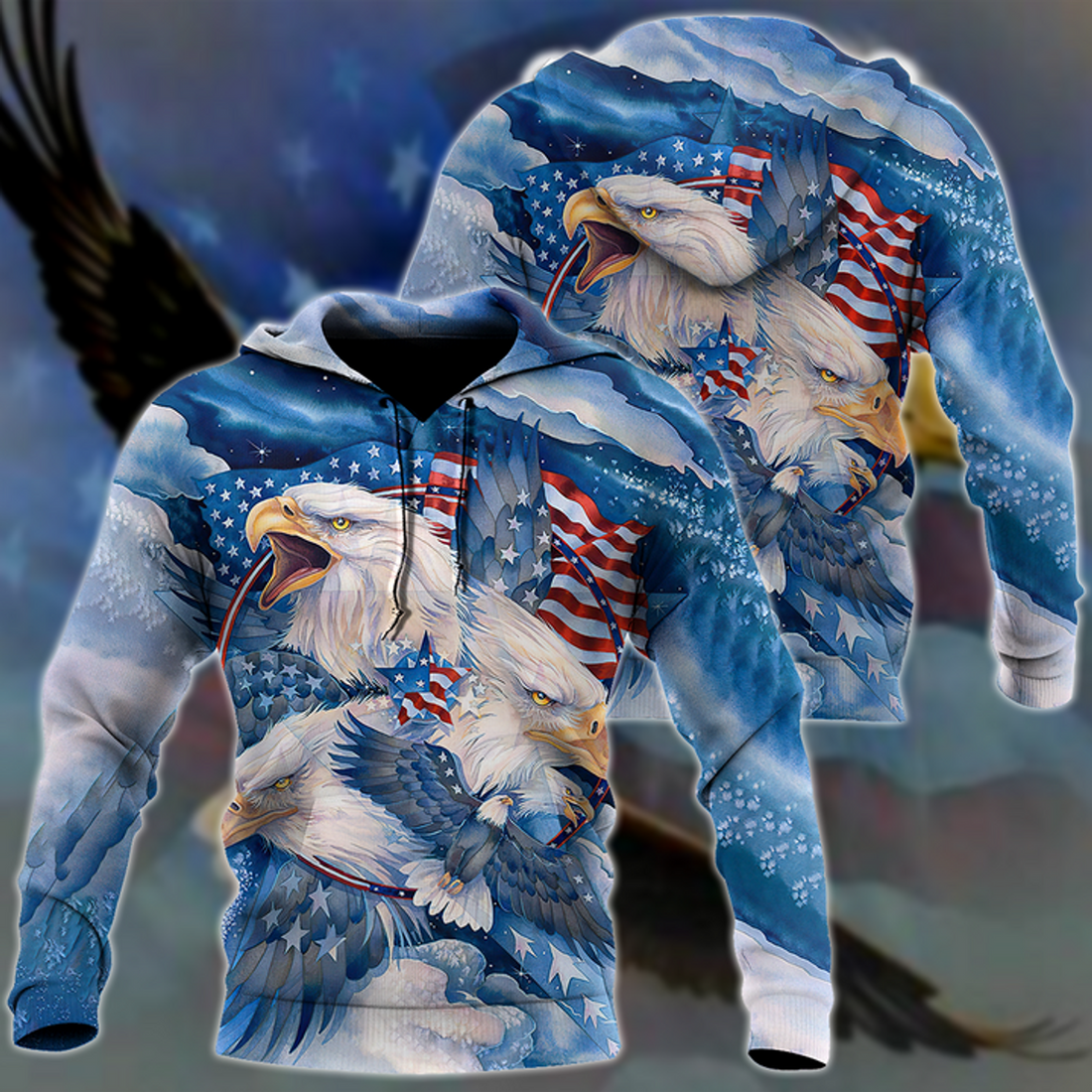 FUNSTUFFPRINT All Over Printed Bald Eagle 3D Hoodie and Zip Hoodie